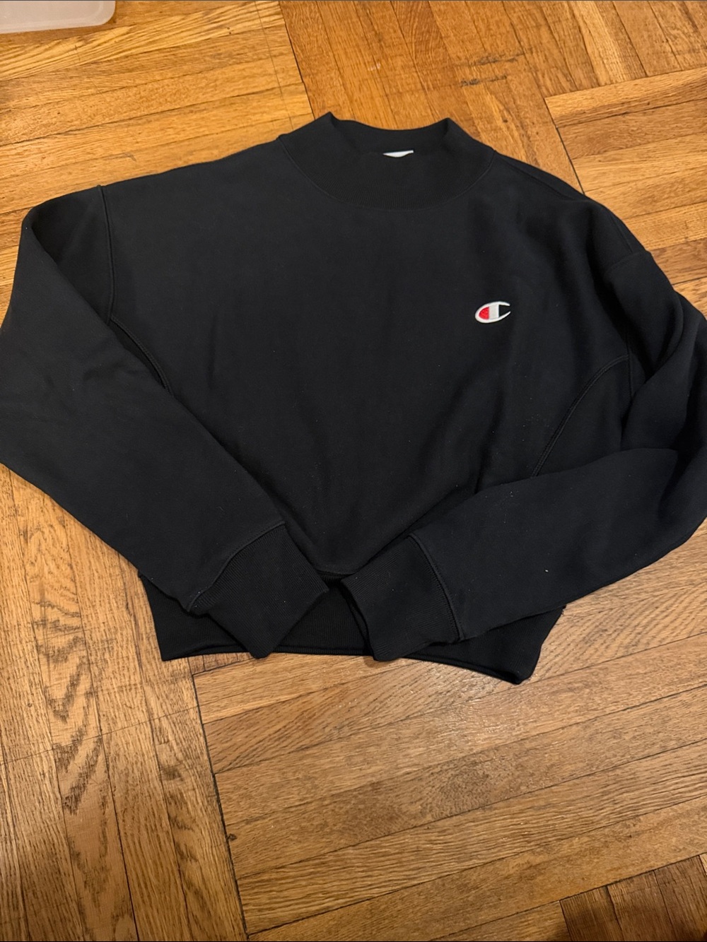 Champion Black Crop top Crewneck Sweatshirt with Small Logo